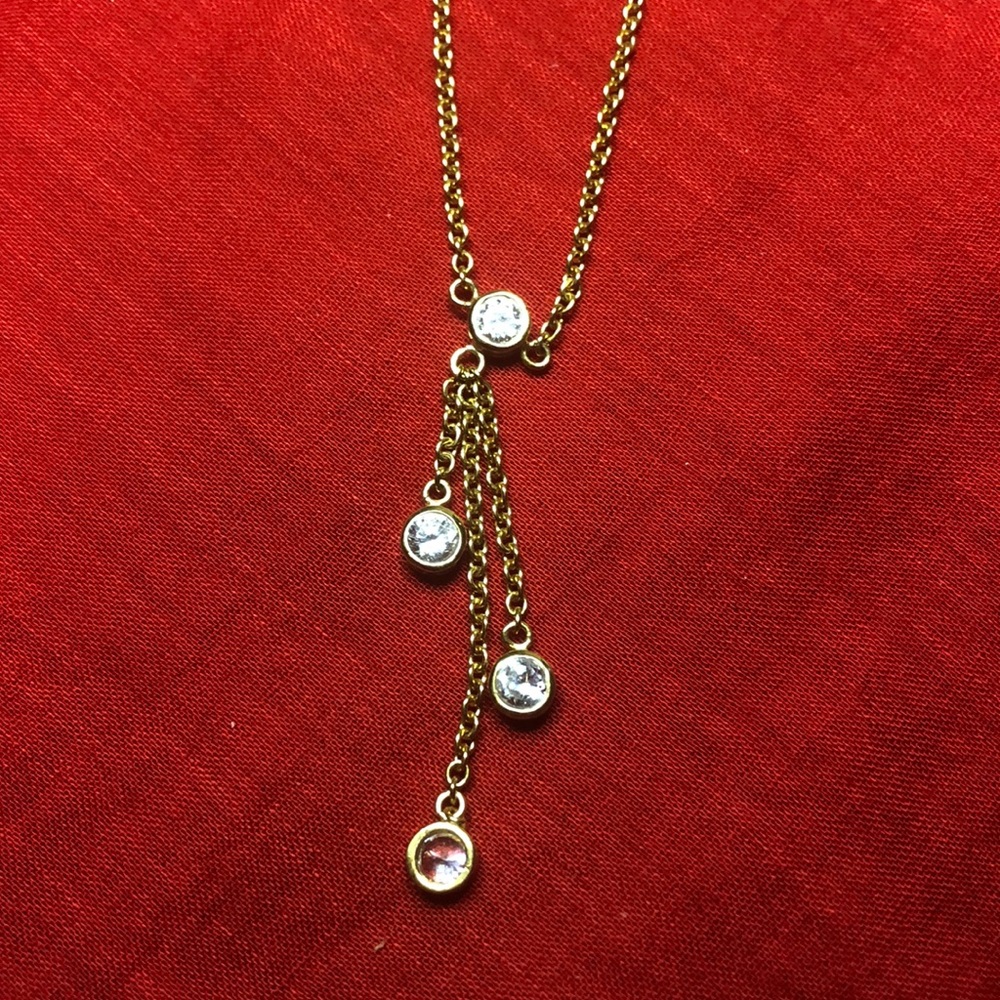 Custom gold tone necklace with 3 dangling C/Z